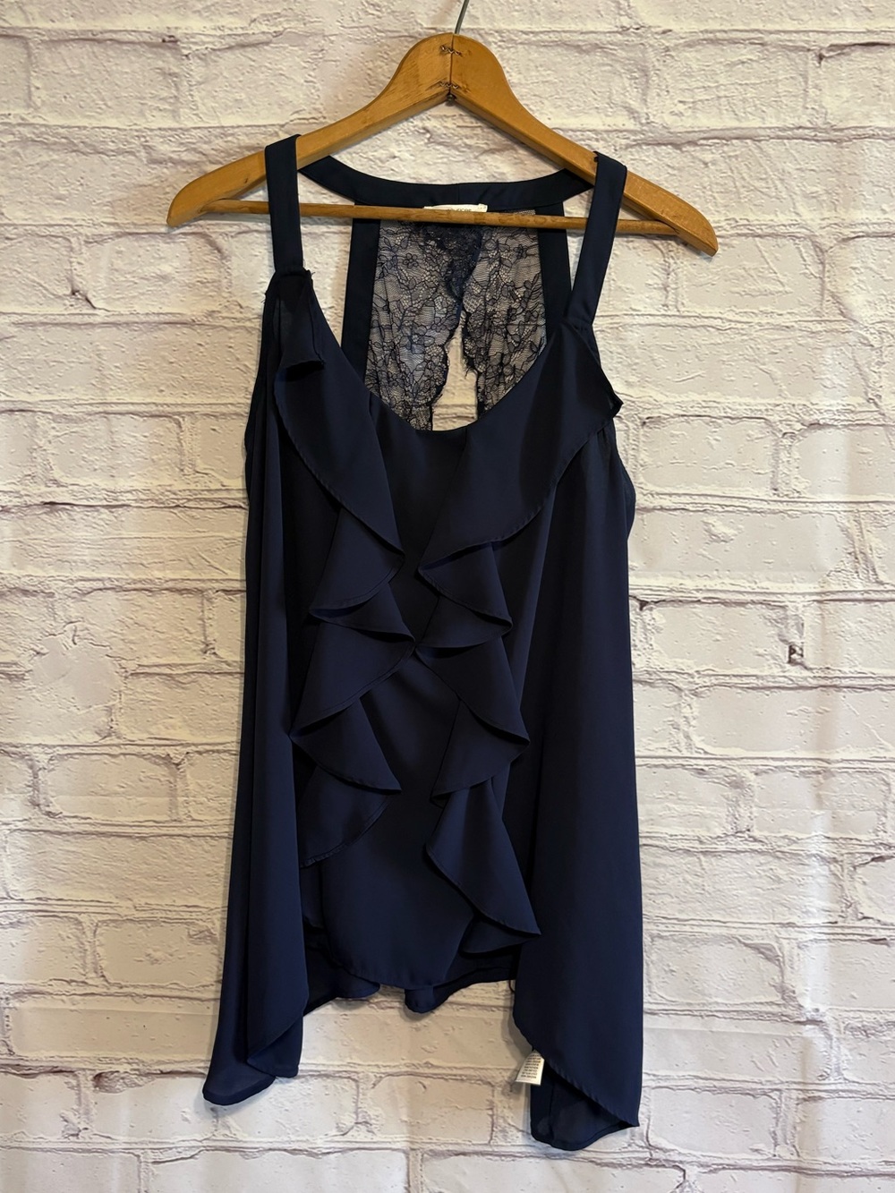 Maurices Navy Ruffle Lace-Back Tank Top